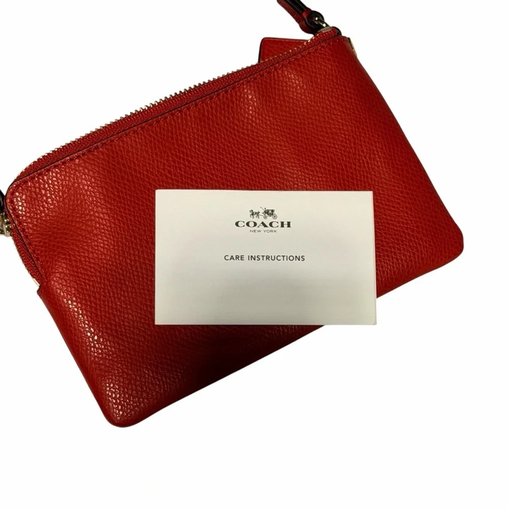 Coach Red Pebbled Leather Wristlet with Gold Logo
